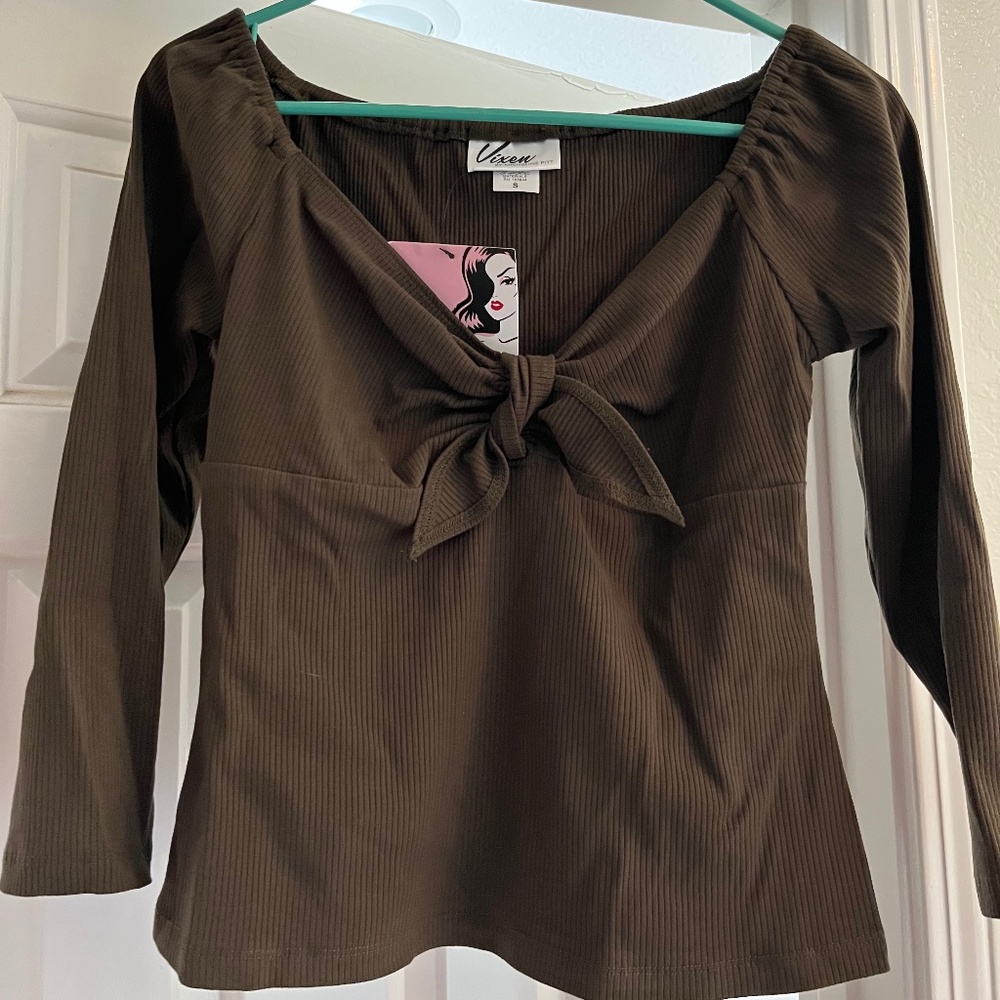 Vixen by Micheline Pitt Olive Tie Me Up Top Size Small, BNWT